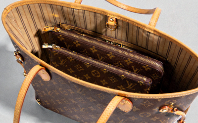 2024年路易威登经典老花Neverfull MM手提包，棕色Monogram帆布材质，带有可拆卸拉链手包