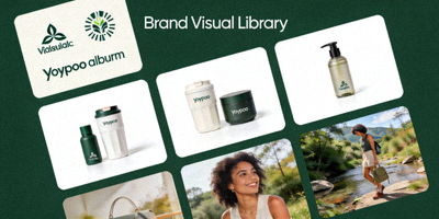 A cohesive brand visual library dashboard showing organized folders for logos, product photos, and marketing materials on Yupoo