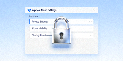 A secure lock icon overlaid on a Yupoo album settings panel, symbolizing privacy and security