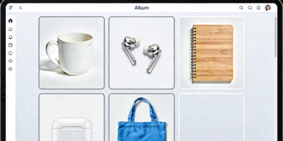 A well-organized digital album on a screen displaying various product photos in a grid layout