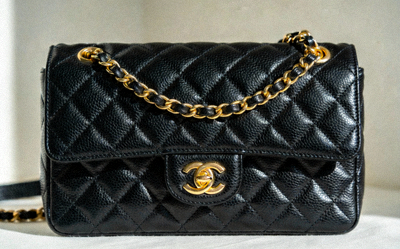 Chanel Classic Flap Medium Black Caviar Leather with gold hardware quilted handbag