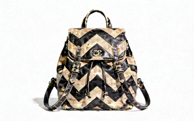 Chanel Gabrielle Hobo Small Black and Beige Chevron pattern aged calfskin backpack style