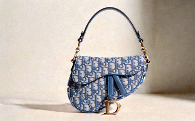 Dior Saddle Bag Blue Oblique Jacquard with antique brass D ring iconic shaped bag