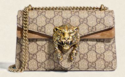 Gucci Dionysus Small GG Supreme Canvas with tiger head closure and chain shoulder bag