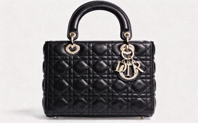 Dior Lady Dior Medium bag in ultra matte black cannage lambskin with silver hardware and dangling 'D.I.O.R' charms