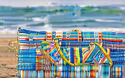 Large striped straw beach bag with blue and white patterns and inner waterproof lining