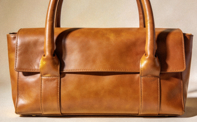 Structured Leather Tote Bag in cognac color with clean lines and professional appearance