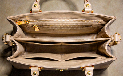 2024 Luxury Designer Inspired Leather Tote Bag in classic beige with gold hardware and spacious interior