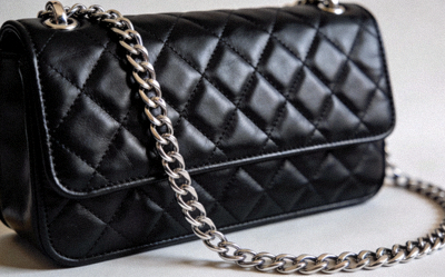 Designer Inspired Quilted Shoulder Bag in black with chain strap and diamond stitching pattern