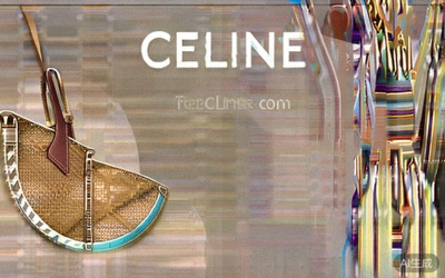 Celine Ava bag in triomphe canvas with leather trim shaped as a crescent moon on a model's shoulder