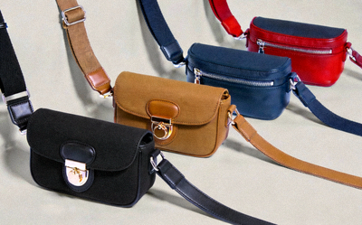 Designer crossbody bags in various colors with adjustable straps and elegant closures