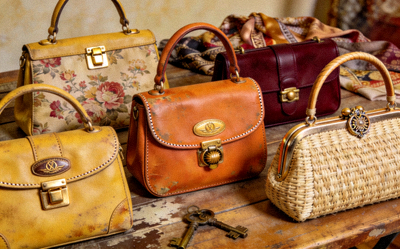 Vintage-inspired handbags with classic silhouettes, retro hardware, and nostalgic designs